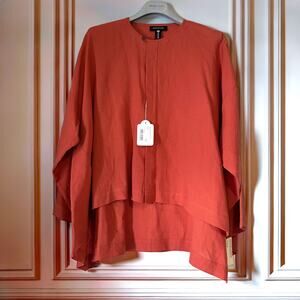 ESKANDAR NWT 100% Linen Lagenlook Oversized High and Low Shirt in Orange Size 0